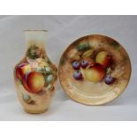 A Royal Worcester bone china baluster vase painted with peaches and grapes, signed Roberts,