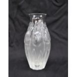 A Lalique tulip pattern glass vase of baluster form, inscribed mark to the base Lalique France, 17.