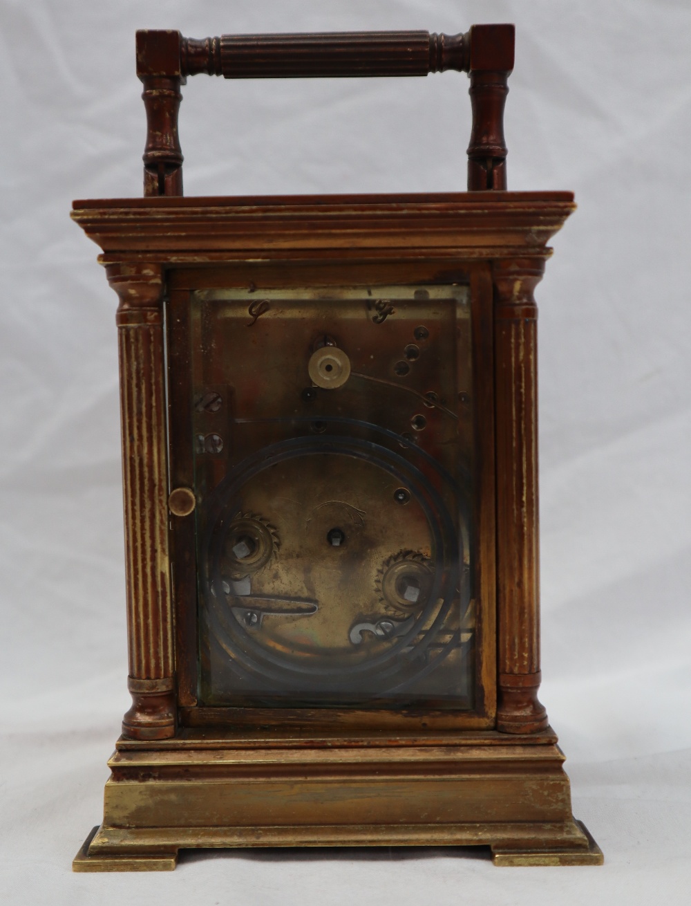 A 20th century brass cased carriage clock, the case with four Ionic columns, - Image 4 of 11