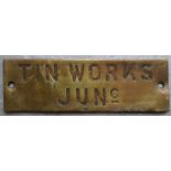 Railwayana - A brass signal box shelfplate "TIN WORKS JUNC", 12 x 3.