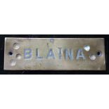 Railwayana - A brass signal box shelfplate "BLAINA", 12 x 3.
