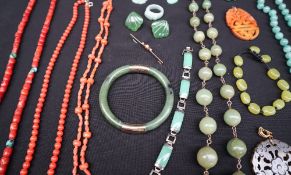 A jade bangle together with other modern jade jewellery and other jewellery