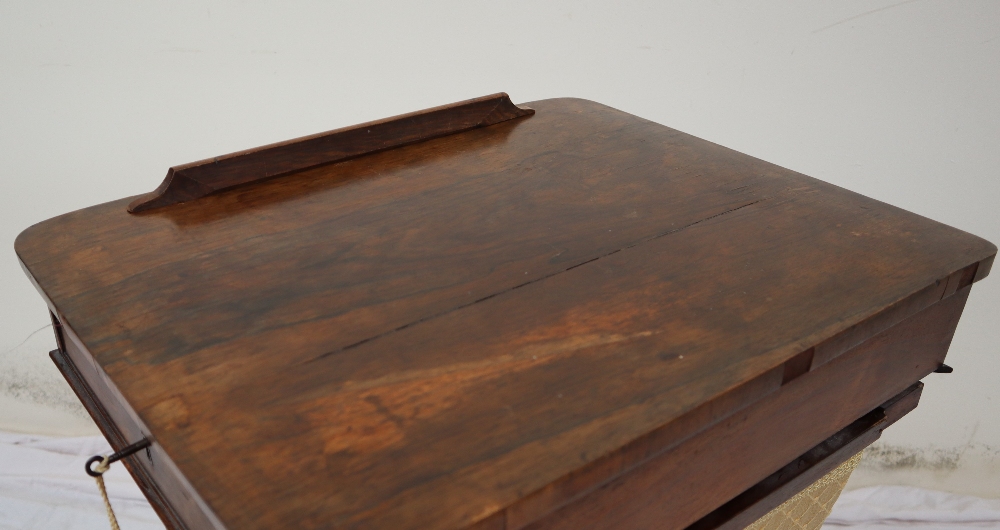 An early Victorian rosewood work table, the hinged top with stay and frieze drawer, - Image 8 of 9
