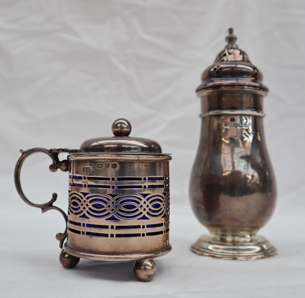 An Elizabeth II silver sugar caster, with a turned pierced domed top,