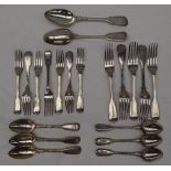 A set of five Victorian silver fiddle and thread pattern table forks, London, 1860, Chawner and Co.
