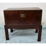 A Victorian burr walnut writing slope, of rectangular form with brass inlay and stringing,