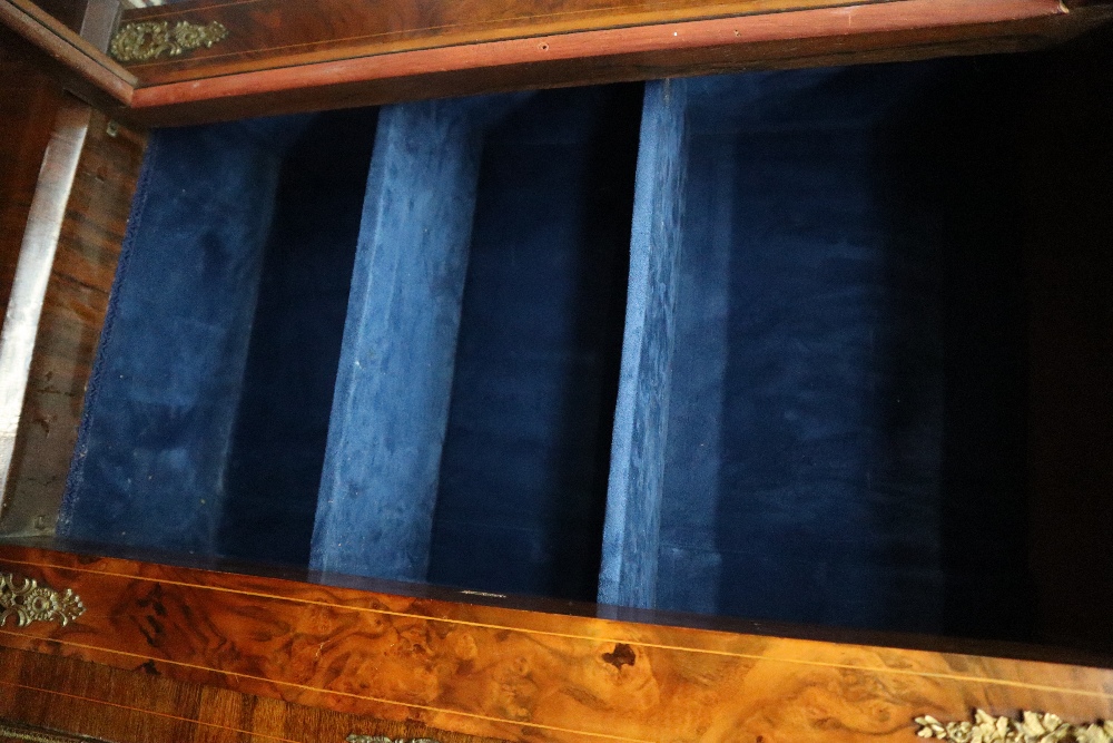 A Victorian walnut credenza the breakfront top with ebonised edge above a central cupboard and two - Image 13 of 16