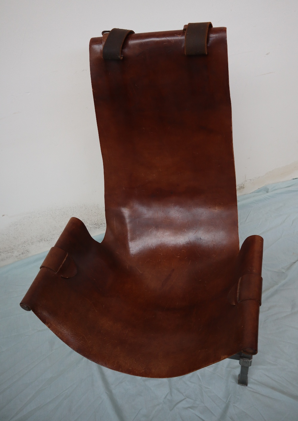 A 20th century leather and wrought iron elbow chair, - Image 3 of 7