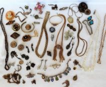 assorted costume jewellery including brooches, necklaces, bracelets,