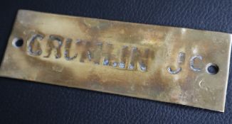 Railwayana - A brass signal box shelfplate "CRUMLIN JC", 12 x 3.