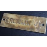 Railwayana - A brass signal box shelfplate "CRUMLIN JC", 12 x 3.