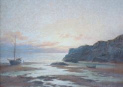 William J King Evening on the Gower Oil on canvas Signed and dated 1938 Label verso 24 x 34cm