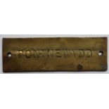 Railwayana - A brass signal box shelfplate "PONTNEWYDD", 12 x 3.
