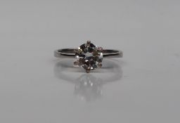 A solitaire diamond ring, the round brilliant cut diamond approximately 1.