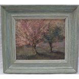 Leonard Beard Blossom Trees Oil on board Signed Inscribed verso 23.5 x 28.