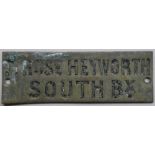Railwayana - A brass signal box shelfplate "TO ROSE HEYWORTH SOUTH BOX", 12 x 3.