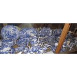 An extensive Spode blue and white part tea and dinner set including bowls, plates, tea pot,