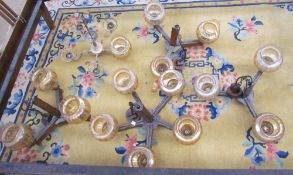 Four oak framed and glass chandeliers together with other lights