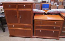 A reproduction mahogany chest with three graduated drawers together with a Meredew side cabinet