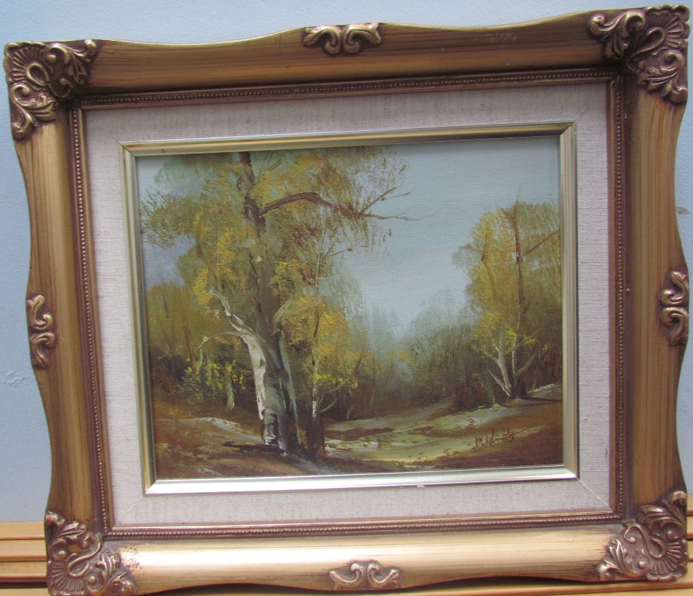 19th century British School A landscape scene Oil on board Together with a collection of pictures