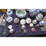 A collection of modern Chinese blue and white and polychrome decorated ginger jars and covers,