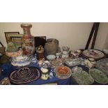 A Masons oriental decorated jug together with stoneware plates, dishes, tureens, teapots,