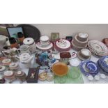 Wade liquor jars together with a Poole pottery part tea set, decorative plates,