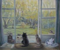 Tessa Pickering Study of cats Oil on board Signed Together with a collection of paintings by the