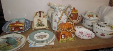 Royal Worcester tureens and covers together with a cottage ware part tea set, pottery jugs,