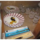 Mason's Hand painted Circusland plates together with thistle shaped drinking glasses,
