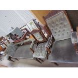 A Victorian walnut framed five piece salon suite, comprising a chaise longue,