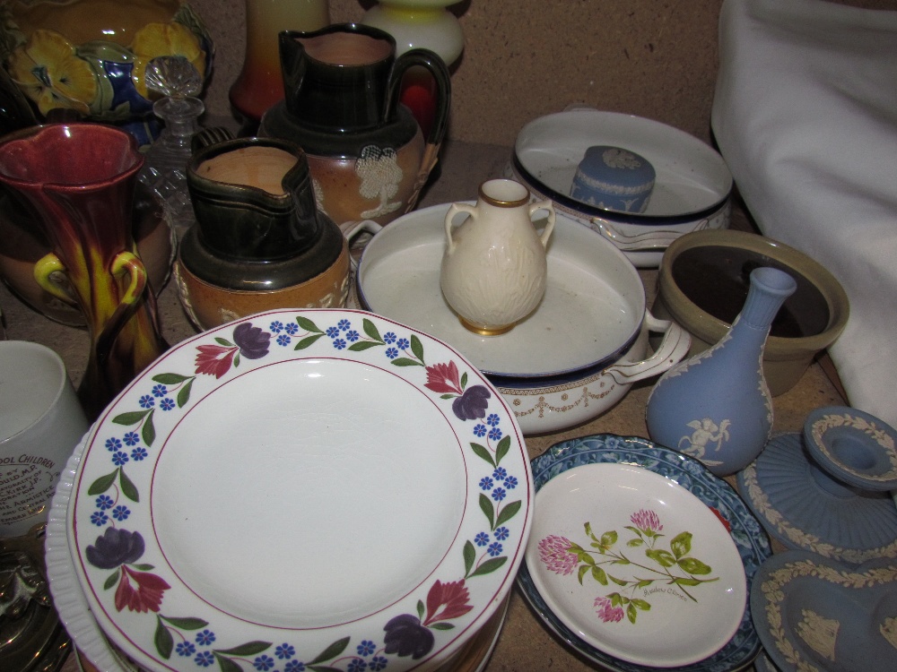 Floral decorated plates together with commemorative china, Royal Doulton stonewares, horse brasses, - Image 4 of 4
