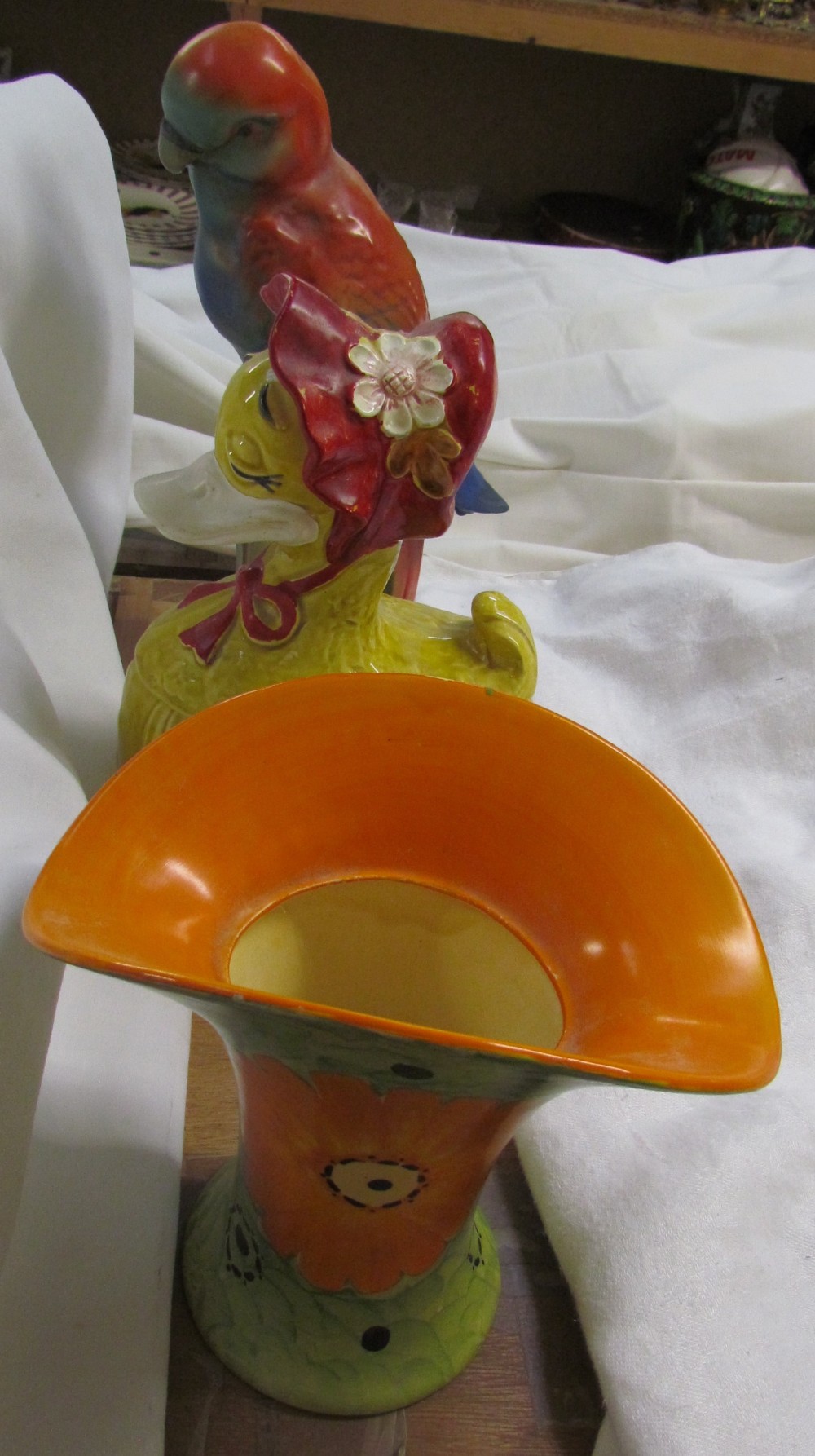 A floral painted vase together with a German parrot and a Japanese jar and cover - Image 2 of 2