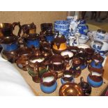 Assorted copper lustre jugs together with blue and white pottery, truncheon, theatre programmes,