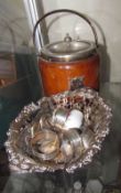 A silver dish together with napkin rings, epns,