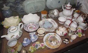 A Portmeirion Botanic Gardens pattern teapot together with heart shaped pots and covers,