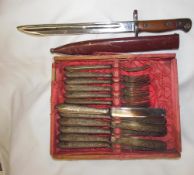 A Wilkinson 1907 pattern bayonet and scabbard together with Victorian white metal fruit knife and