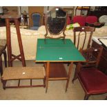 A 20th century card table tea trolley together with a 19th century shield shaped toilet mirror,