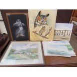 Harry Charlwood Peregrine study Pastels Signed Together with another of an owl, various loose,