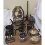 A three drawer telescope together with assorted epns including part teaset,