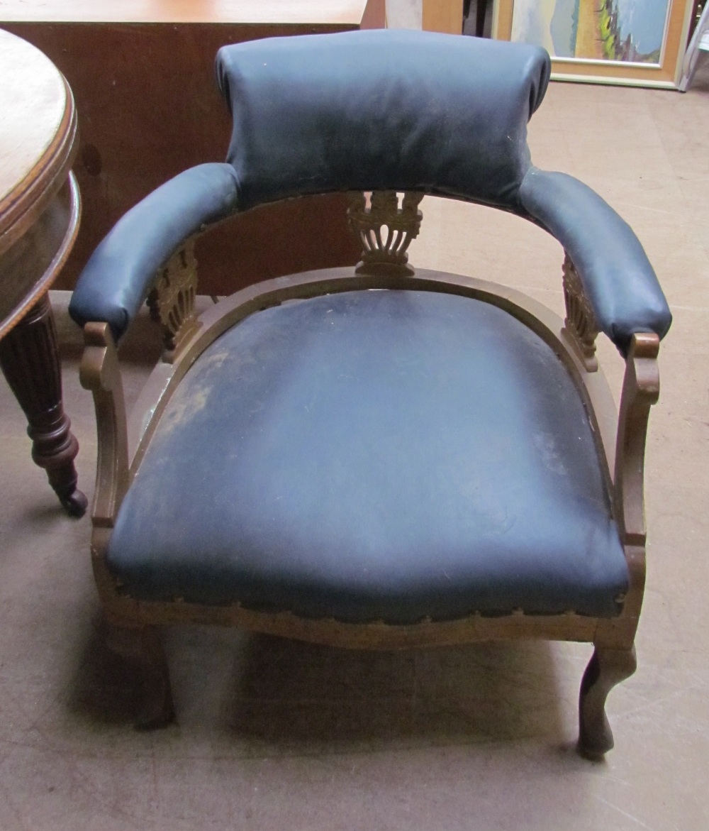 A Victorian upholstered chair together with three table lamps and a candelabra - Image 3 of 3