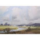 Audrey Phillips North Wales Landscape Watercolour Label verso Together with a print