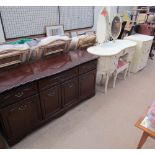 A reproduction mahogany sideboard together with a cream dressing table,