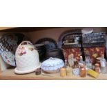 A pottery beehive cheese dish and cover together with meat plates, part dinner set,