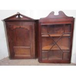 A 19th century oak hanging corner cupboard together with a mahogany glazed example