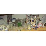A Gaudy Welsh part tea set together with pottery figures, glass bowls,