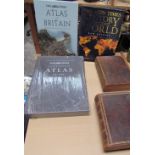 A 19th century leather bound Welsh Bible together with other books and Atlases