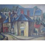 Ford Dunn Govilon aquaduct with houses in the foreground Oil on board Signed