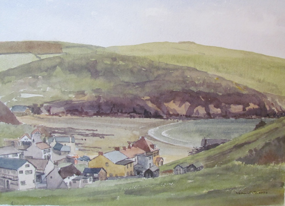 John Challis Hope Cove Watercolour Together with a pastel,