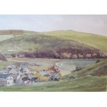 John Challis Hope Cove Watercolour Together with a pastel,